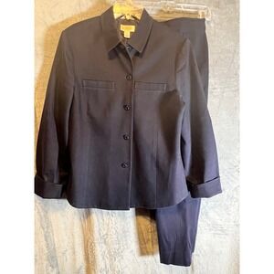 Talbots Women's Navy Blue Pantsuit Jacket Trousers Set Size 14 Cotton Stretch